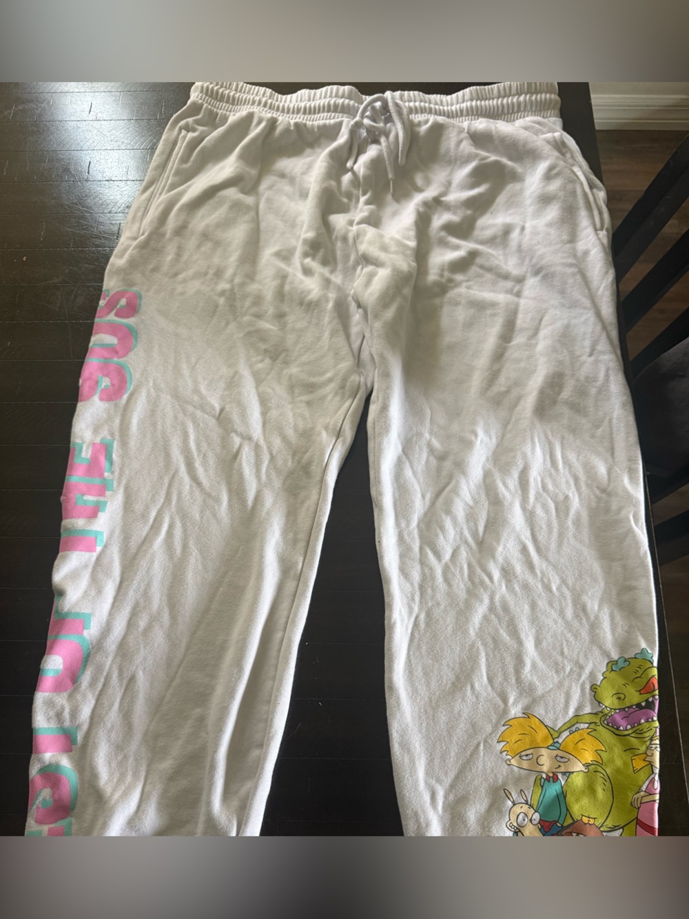 Y2K Nickelodeon White Sweatpants with Pink & Teal Graphics XL